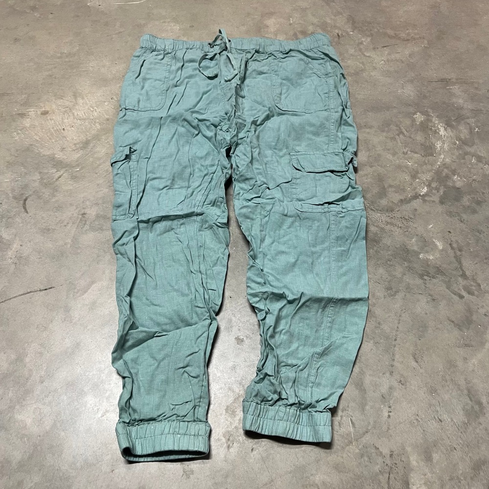 Nicole Miller New York 100% Linen Cargo Joggers Sage Green XL